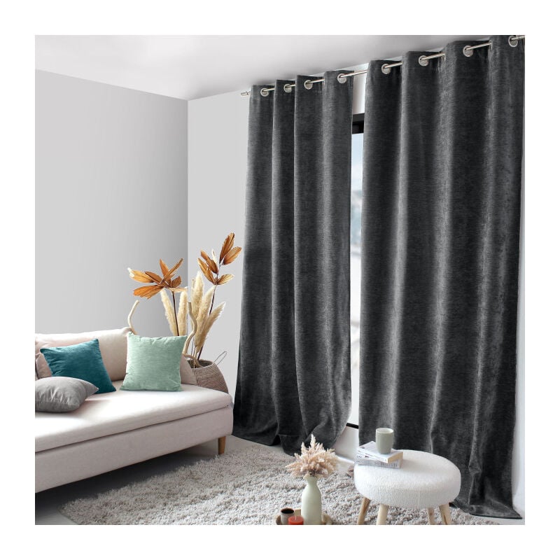 Enjoy Home - Rideau thermique en velours tramé 'Velvet' - 140x260cm - Gris anthracite