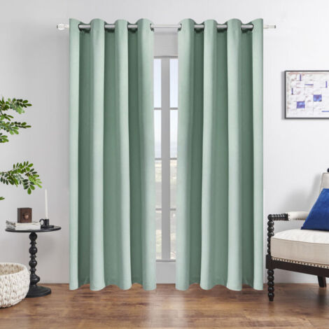 Rideau thermique occultant à deux panneaux pour salon et chambre, vert, 132 cm x 160 cm