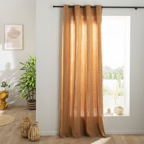 FUTURE HOME Rideau uni en gaze de coton oeillets à l'unité 140x300cm camel