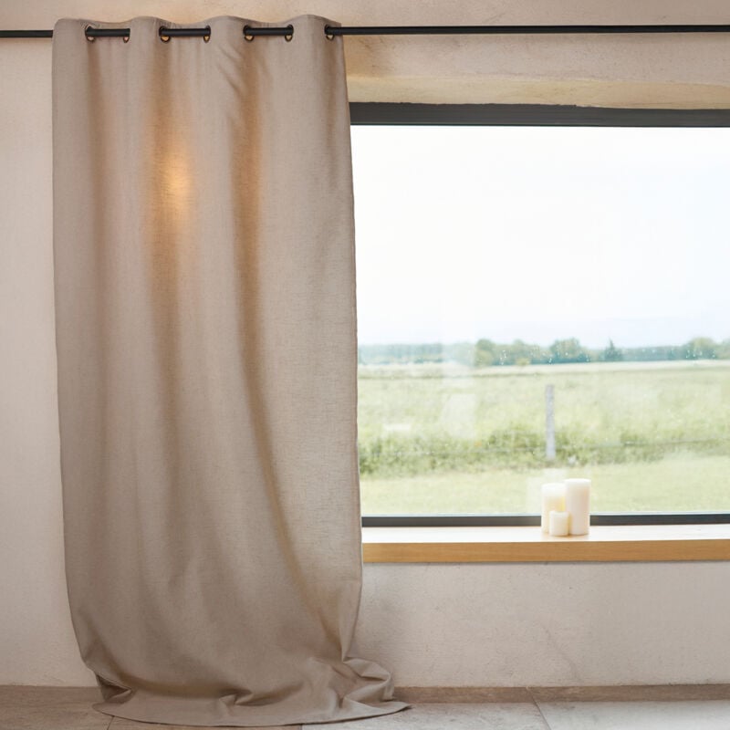 Rideau poly-lin à œillets Naturel 140x260 cm