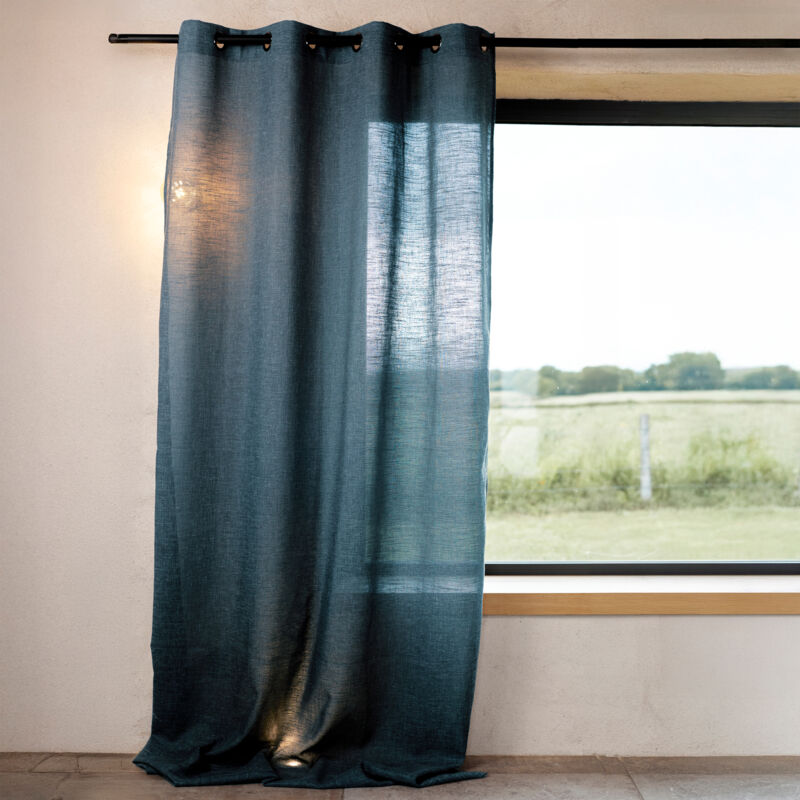 Rideau poly-lin à œillets Bleu 140x260 cm