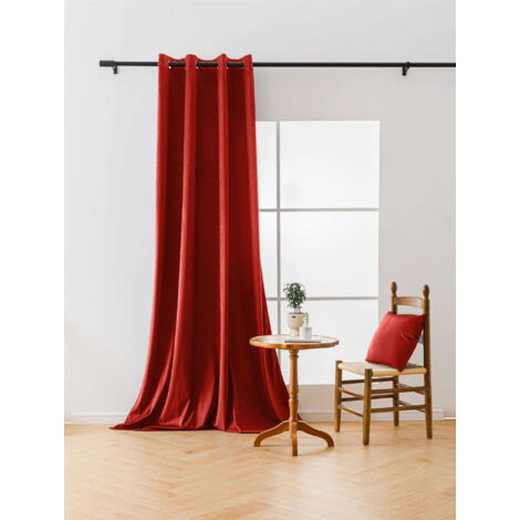 Rideau Velours Occultant 100% Polyester - 140x250 Cm - Rouge Uni - Moderne