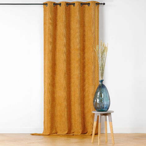 Rideau velours plat à oeillets Jaune moutarde 145x260 cm