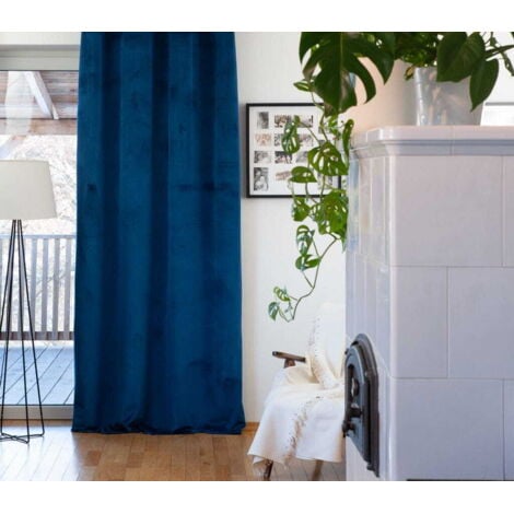 RIDEAU VELOURS SUR RUBAN 140x250 BLEU MARINE OCCULTANT