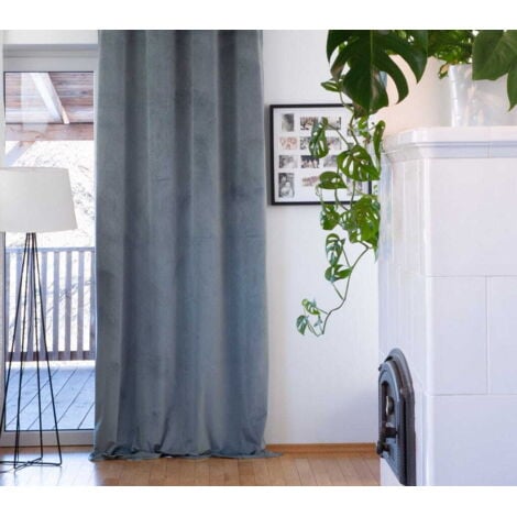 RIDEAU VELOURS SUR RUBAN 140x250 GRIS CLAIR OCCULTANT