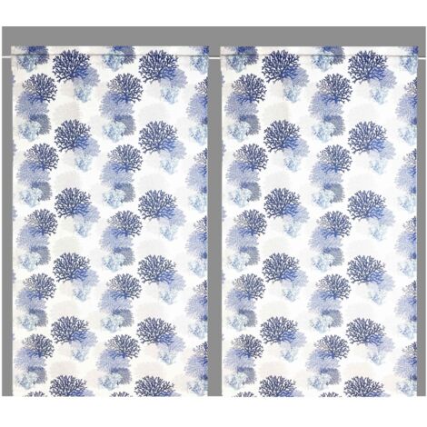 RIDEAU VERRE MODERNE 45 ou 60 ou 80 CORALS Linge BLEU MIXTE Made in Italy 1 bâche cm. 80x150