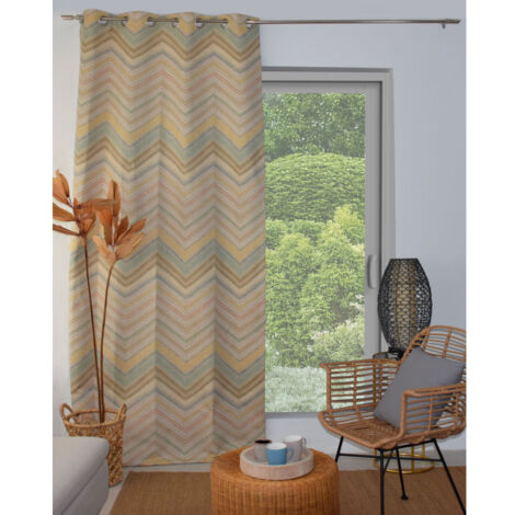 Rideau vintage géométrique – 130x260 cm – Coton & jute - 140x260cm - Sable