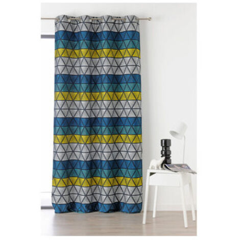 Rideau vintage motif triangulaire - 140x270cm - Moutarde