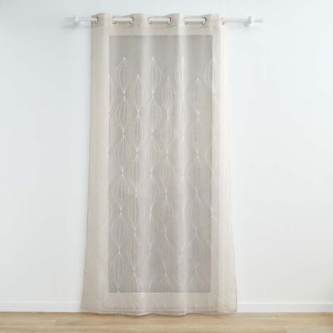 Rideau Voilage à Œillets Brodés "Galactee" 140x240cm Taupe