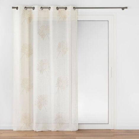 Rideau Voilage à Œillets Imprimé "Lotus" 140x240cm Beige
