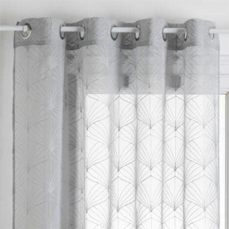 Atmosphera – Rideau voilage à œillets 140x240cm en polyester gris – Design brodé élégant pour décoration intérieure – Parfait pour salons et chambres