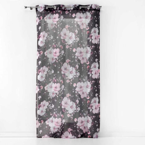 Rideau Voilage à Œillets "Velvet Flower" 140x280cm Noir