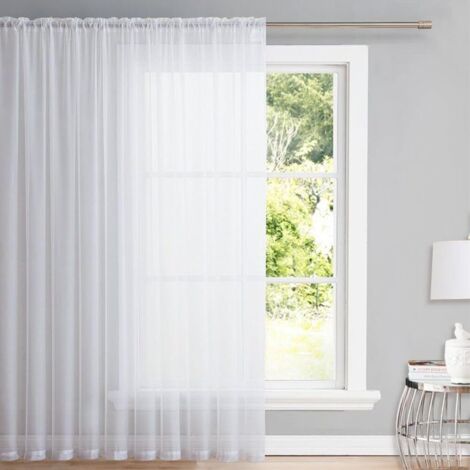 Rideau Voilage Blanc - 1 pièce, Rideau Voilage Transparent 140x260cm - Pour Chambre/Salon