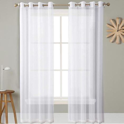 Rideau voilage blanc 134 x 210 cm polyester/rideaux d'intérieur opaques et isolants thermiques transparents pour chambre, fenêtre, salon, chambre à coucher, blanc