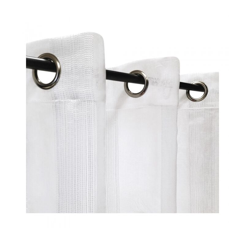 Atout Ciel - Rideau voilage blanc à fines rayures à œillets, 240x240cm - prêt à poser