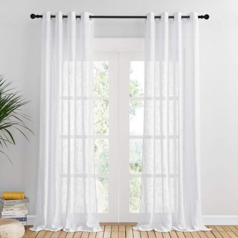 Rideau Voilage Blanc - Voile Oeillet Motif Croisé Rideaux De Fenêtre Décor À La Maison Filtrant La Lumière Doux Semi-Transparent Mariage L 132 x H 240cm 2 Pcs