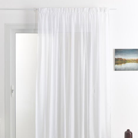 Rideau voilage classique uni polyester-lin avec bas plombé Blanc 180 x 240 cm - Blanc