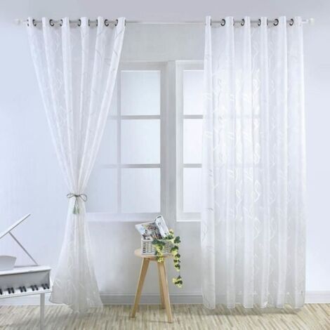 Rideau Voilage - Feuillet Blanc - 100 x 250 cm - Polyester - 2 pièces - Uni