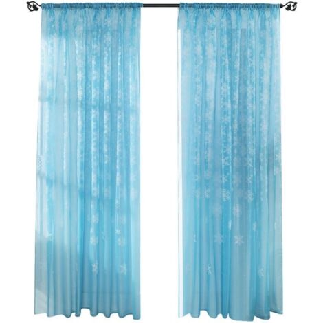 Rideau Voile Imprimé Motif Flocons Transparent pour Chambre et Salon, Bleu Ciel