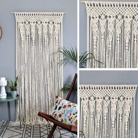 QIYAO Rideau，Tenture Murale Rideaux En Macramé - Rideau À La Main Boho, Rideaux De Ficelle De Porte Macramé Tapisserie - Art Décoration De La Maison Pour Porte Et Fenêtre, pour Chambre, 180x90 cm