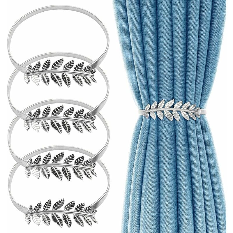Csparkv - Rideaux, 4 Pièces Pince à Rideau Feuilles d'argent, Porte Rideaux élasticité en Alliage Réglable, Boucles Rideau avec Corde Ressort