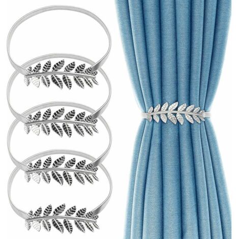 Rideaux, 4 Pièces Pince à Rideau Feuilles d'argent, Porte Rideaux élasticité en Alliage Réglable, Boucles Rideau avec Corde Ressort