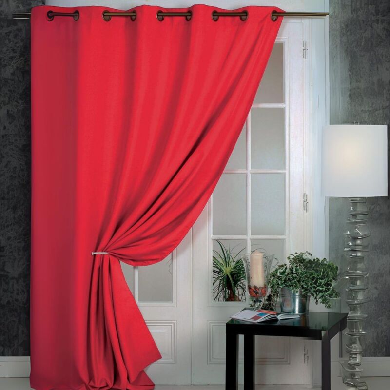 Rideau 100% occultant Ignifugé M1 Non Feu Piment Rouge Orangé 240x260 cm