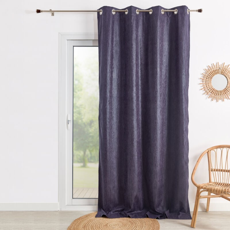 Double Rideau ameublement faux uni Prune 140x260 cm