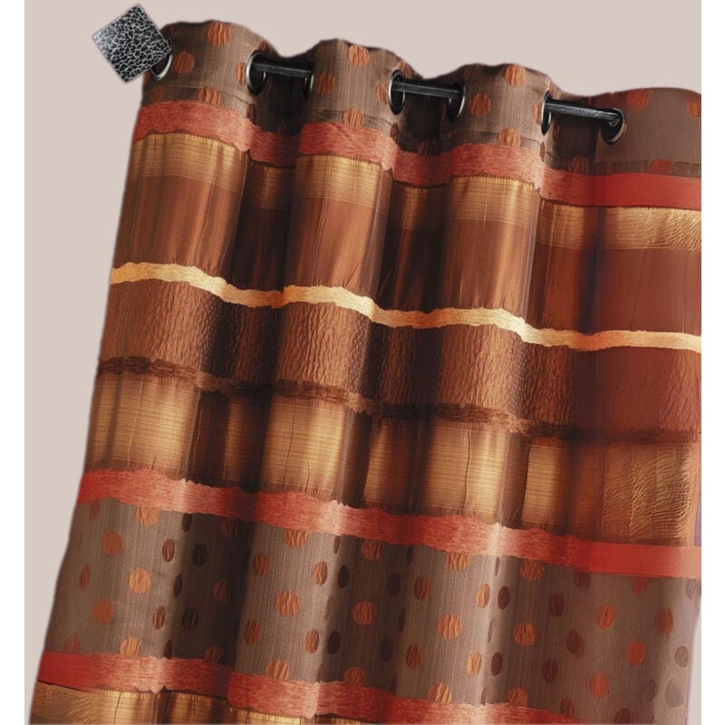 Rideau Jacquard Pois et Rayures Marron chocolat 140x260 cm