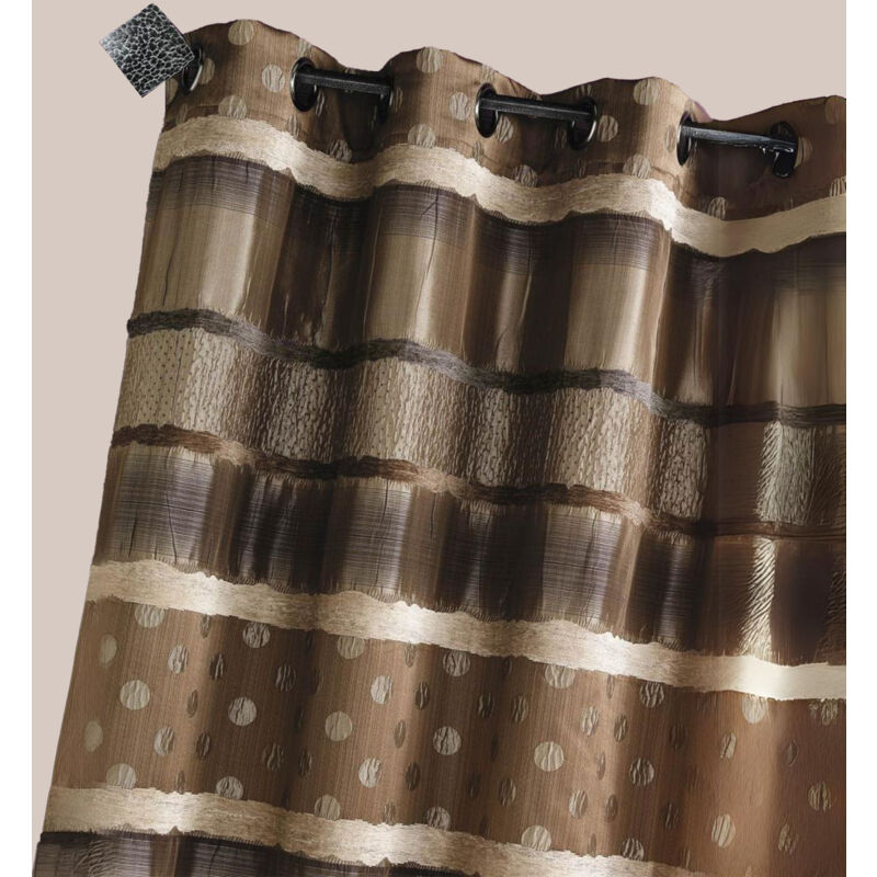 Rideau Jacquard Pois et Rayures Taupe 140x260 cm