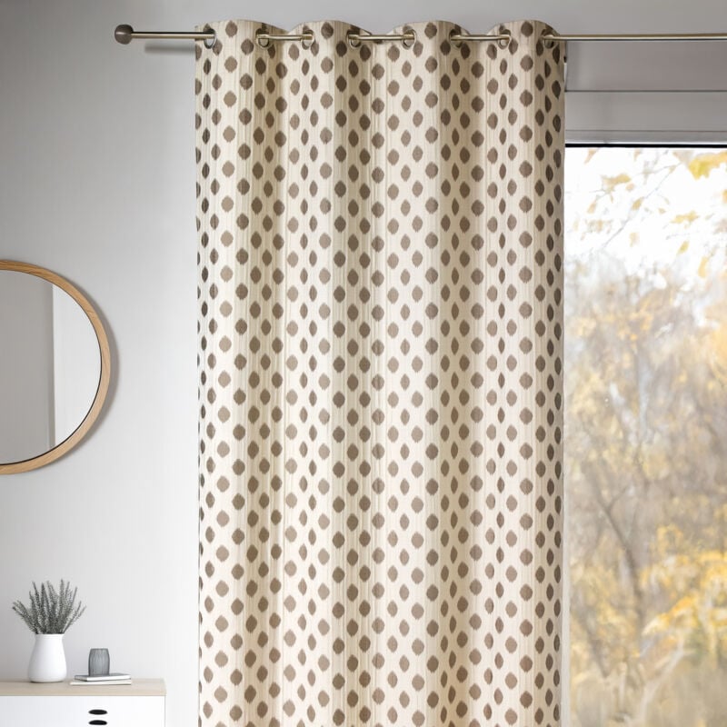 Rideau Dessin en jacquard à motifs arrondis Taupe 140x260 cm