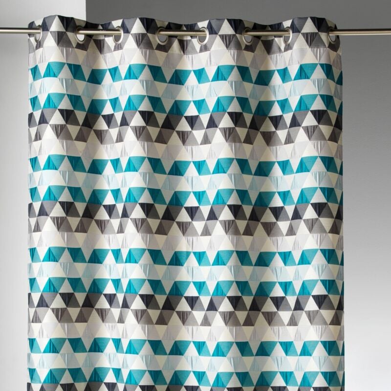Rideau d'ameublement motifs triangles Bleu Pétrole 140x260 cm