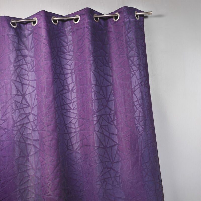 Rideau en jacquard à imprimés et à rayures verticales Prune 140x240 cm