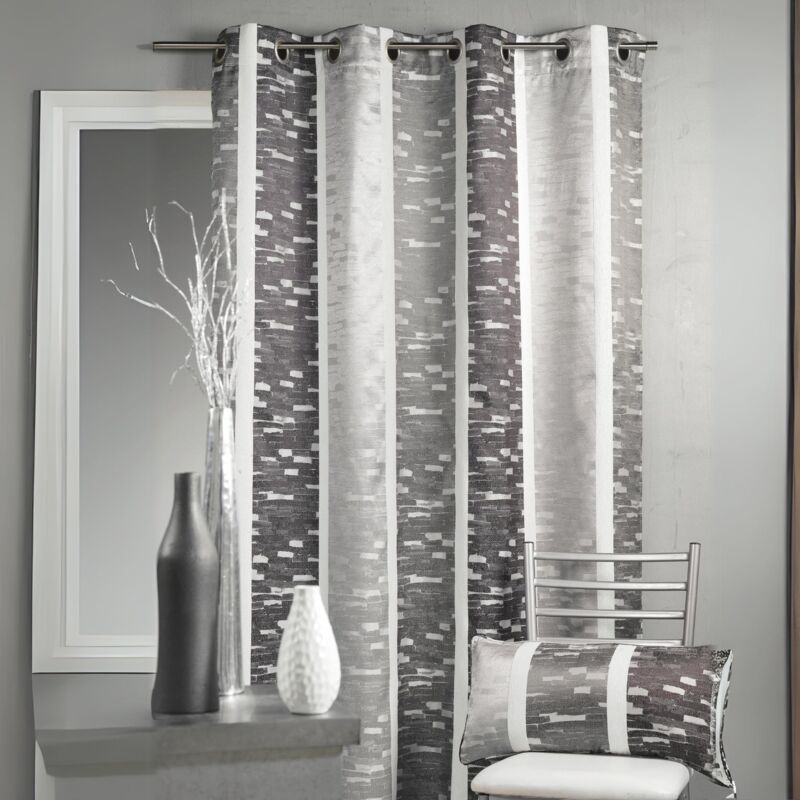 Rideau en jacquard design à rayures verticales Gris clair 140x260 cm