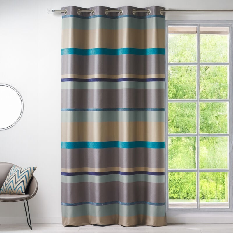 Rideau en jacquard à rayures horizontales design Bleu 140x260 cm