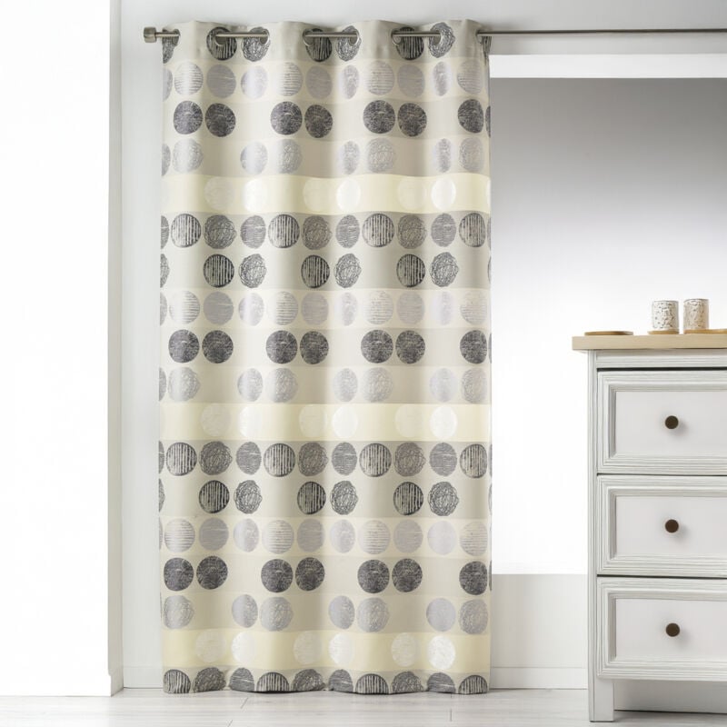 Rideau en Jacquard à Rayures Horizontales à Pois Gris clair 140x260 cm