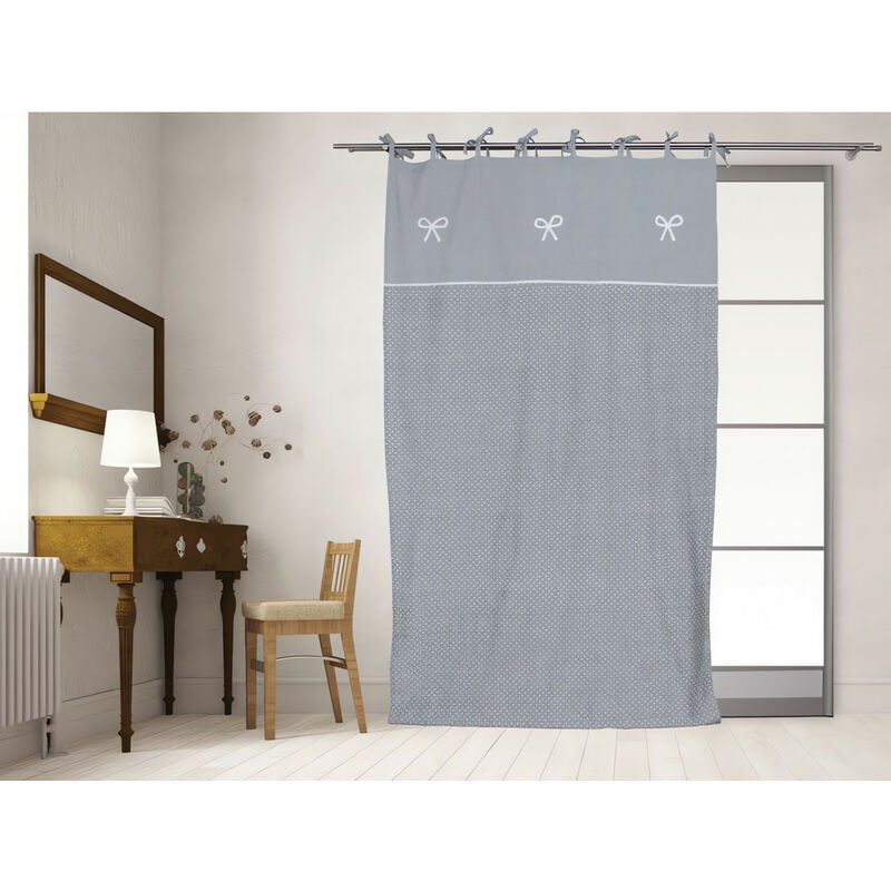 Rideau à nouettes brodé en coton 135x250 cm emilie gris, par Soleil d'ocre