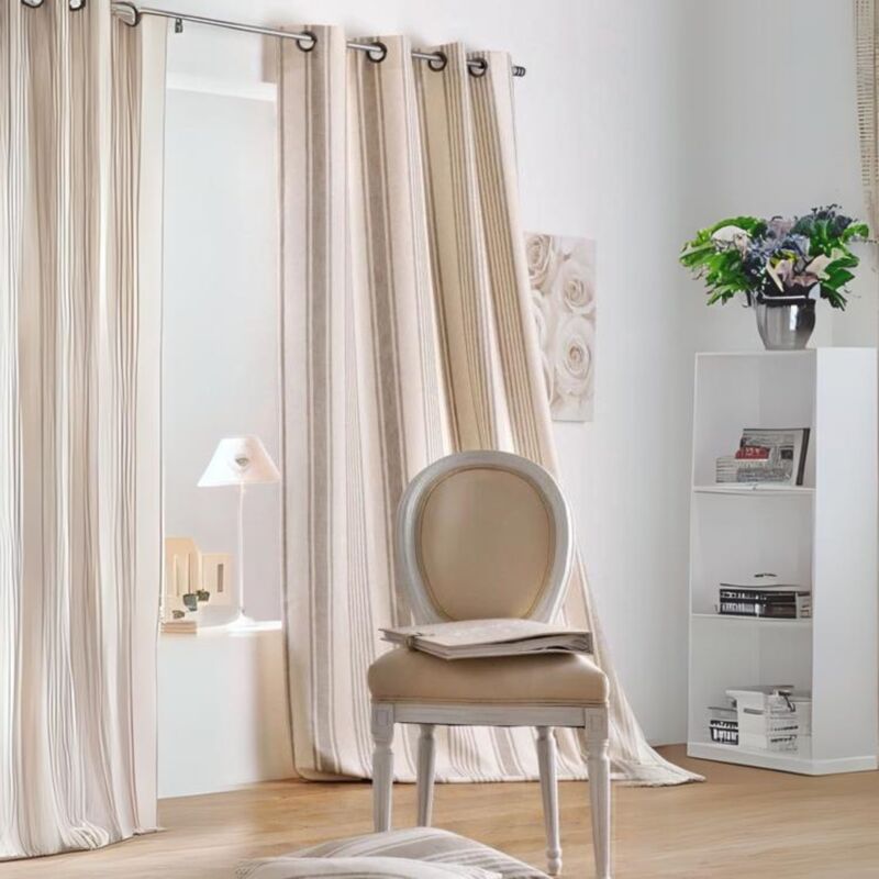 Linder - Rideau rayé toile à matelas - 145x265cm - Naturel