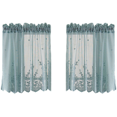 Rideaux à cantonnière en dentelle bleue semi-transparents à broderies florales pour la cuisine et la salle de bain, rideaux courts d'Halloween pour la chambre, le salon ou une maison de campagne.
