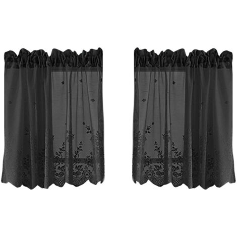 Rideaux à cantonnière en dentelle noire, style gothique, semi-transparents, brodés de fleurs, pour la cuisine et la salle de bain rideaux courts pour Halloween, parfaits pour une chambre, un salon o