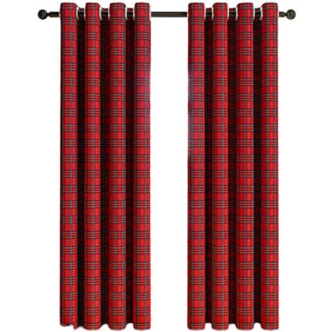 Rideaux à Carreaux Écossais (Plaid) - Imprimé Rayé Décoratif Noël - Filtration Lumière - Ferme à Oeillets pour Cuisine/Salon