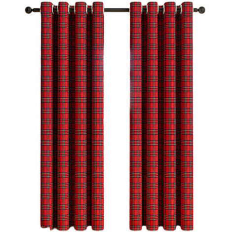 Rideaux à Carreaux Écossais (Plaid) - Imprimé Rayé Décoratif Noël - Filtration Lumière - Ferme à Oeillets pour Cuisine/Salon