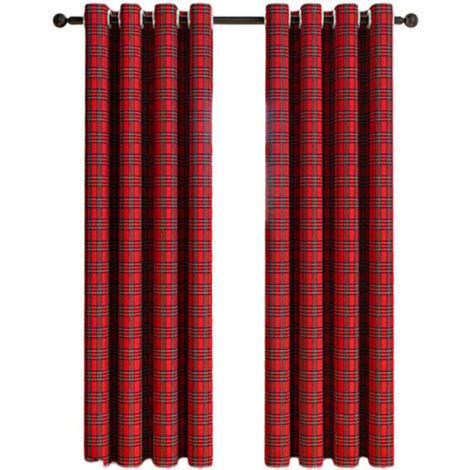 Rideaux à Carreaux Tartan Écossais et Rayures - Décoration de Fenêtre Noël - Filtration Lumière - Style Ferme à Oeillets pour Cuisine/Salon