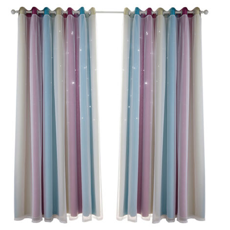 Rideaux à étoiles, rideaux occultants à étoiles pour chambre d'enfant, chambre de fille, salon, rideaux à étoiles colorés double couche, 1 panneau (40