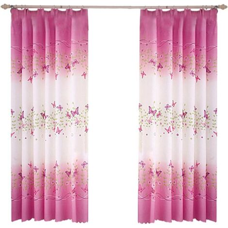Rideaux à motif papillons (2 pièces), motif paysage frais, décoration de porte-fenêtre pour salon, 1 m x 2 m