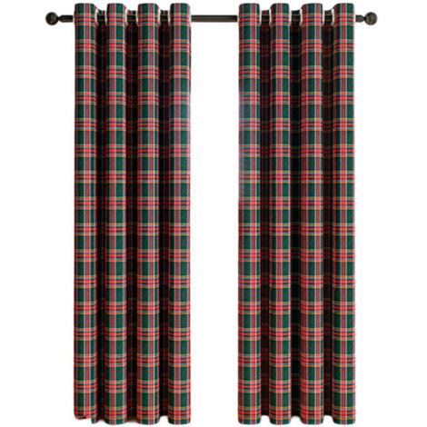 Rideaux à Motif Tartan/Toile Écossais - Filtration Lumière - Design Fermier avec Oeillets - pour Cuisine et Séjour - Décoratif
