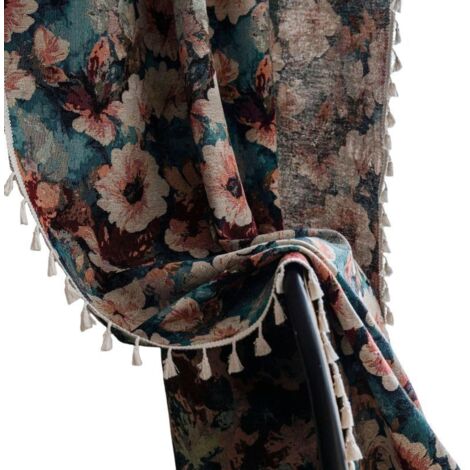 Rideaux à motifs floraux, rideaux à pompons jacquard, cuisine
