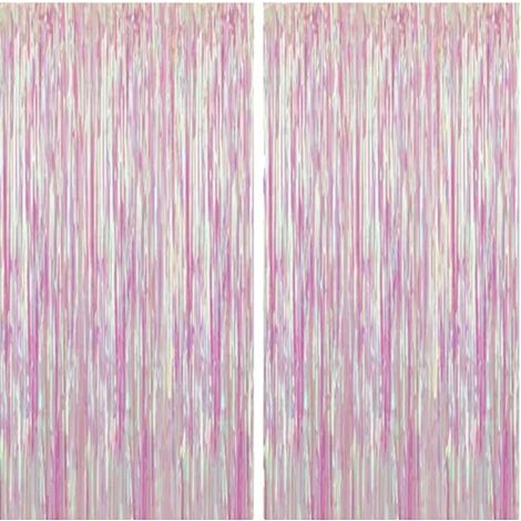 Rideaux à pompons en aluminium, toile de fond de fête rose, décorations d'anniversaire, 1 m (l) x 4 m (H), paquet de 2.