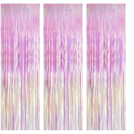 Rideaux à pompons en feuille métallique pour fêtes d'anniversaire, décors photo et mariages (multicolores) (lot de 3)