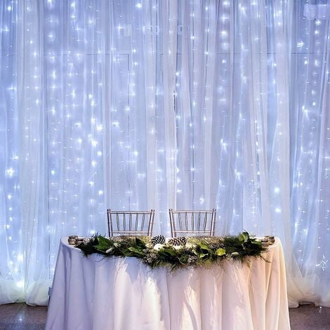 Rideaux blancs, 8 modes d'éclairage, 300 lumières de rideaux LED, chaîne étanche IP44, décoration de la maison, décoration de fenêtre, Noël, mariage, anniversaire, fête